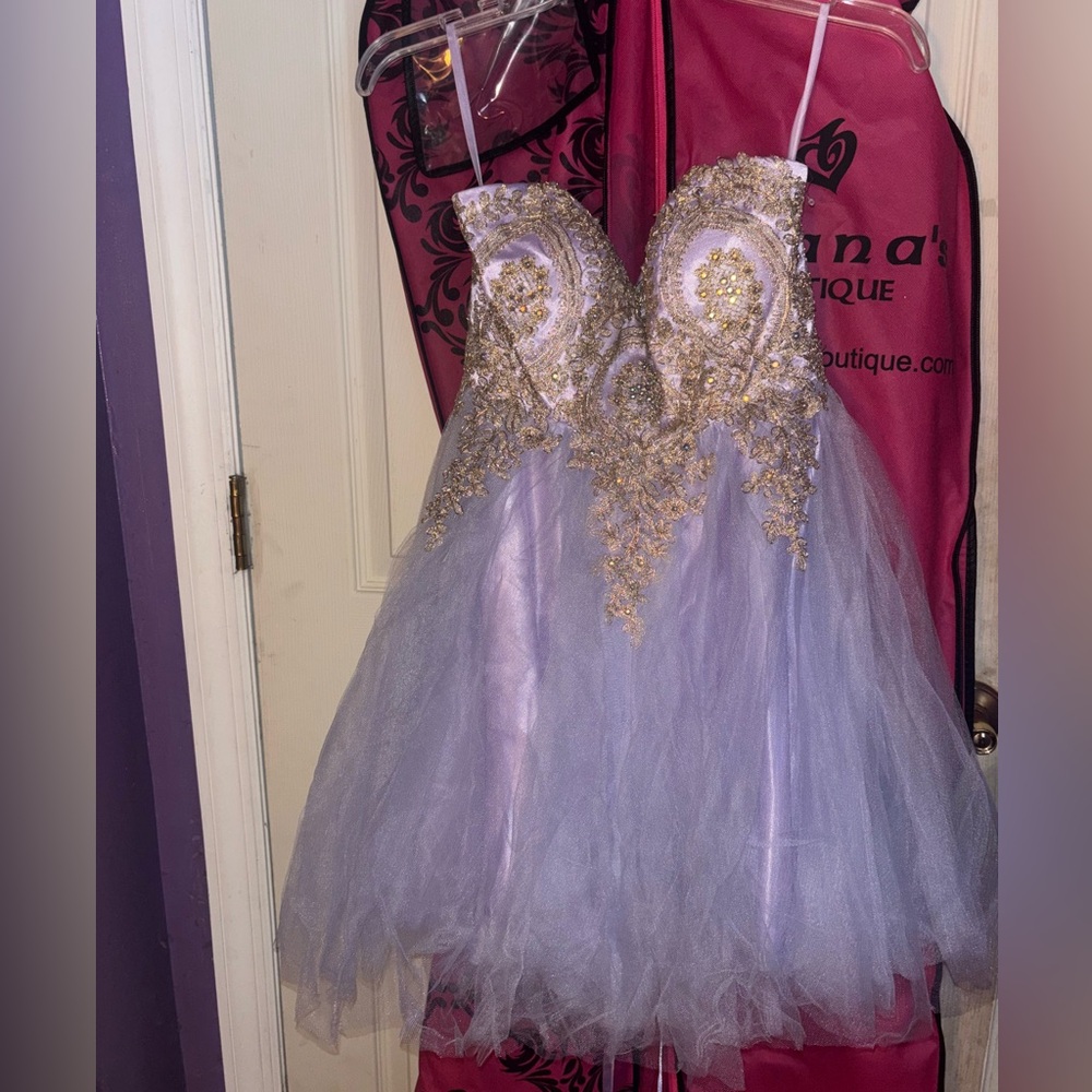 Elegant Lavender and Gold Strapless Dress